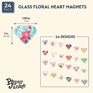 Floral Heart Shaped Glass Fridge Magnets (24 Pack)