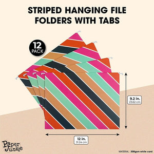 Hanging File Folders Decorative, Bright Stripe Letter Size (9.25 x 11.75 in, 12 Pack)