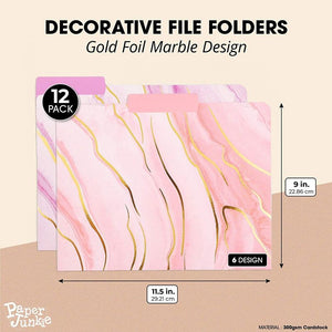 Decorative File Folders, 1/3 Cut Tab, Letter Size, Gold Foil Marble (12 Pack)