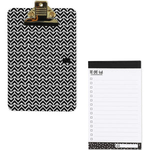 Mini Clipboards with to Do List Notepads (6.3 x 4 in, 2 Pack, Black and White)