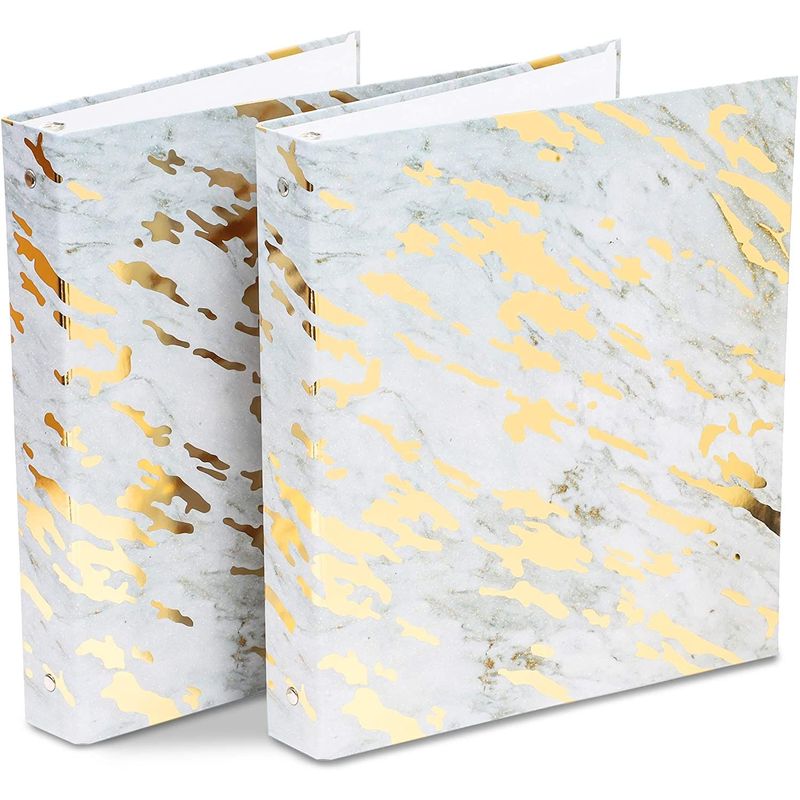 3-Ring Hardcover Binder with Marble Gold Foil Design (10 x 11.5 in, 2 Pack)