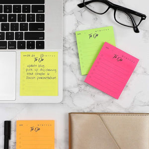 Small to Do List Sticky Notepads, Neon Colors (3 x 3.5 Inches, 6 Pack)