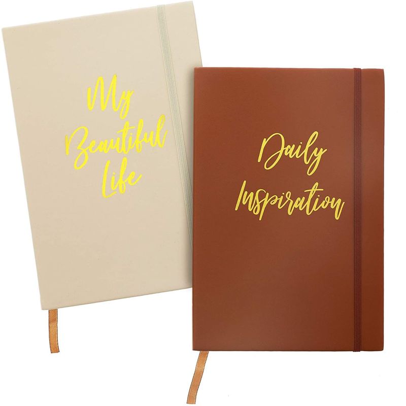 2 Pack Inspirational Faux Leather Notebook Journal, Kraft Lined Pages, 5.4x8.3