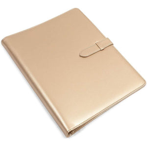 Padfolio Folder with 3 Ring Binder (Metallic Gold, Faux Leather, 10.8 x 13.2 Inches)