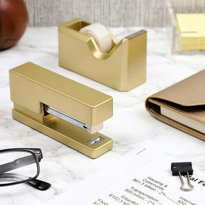 Gold Office Stapler and Tape Dispenser Set (Matte Gold, 2 Pieces)