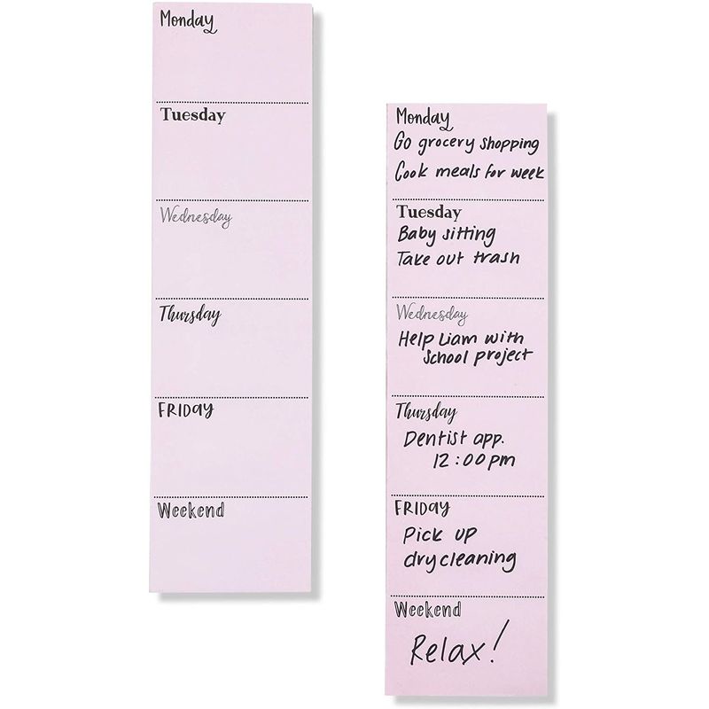 Vertical Weekly Planner Sticky Notes (Pink, 3 x 11 Inches, 2 Pack)