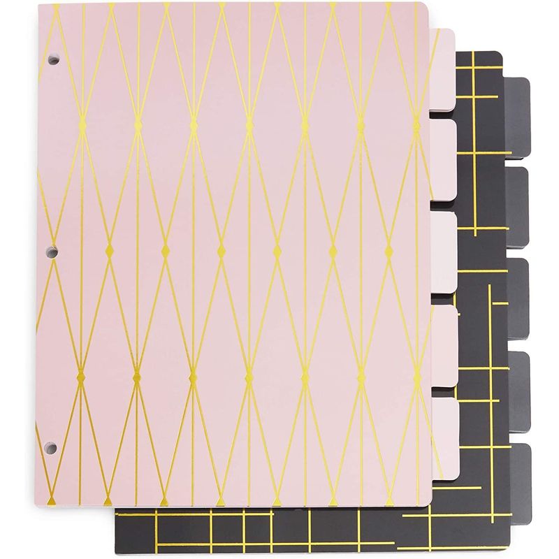 3 Ring Binder Dividers with 5-Tabs, Pink and Black (8.5 x 11 in, 6 Pack)