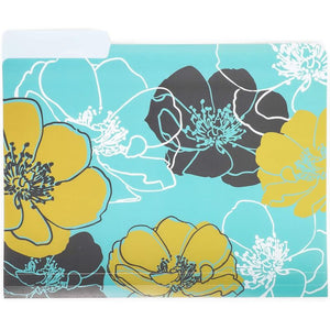Plastic File Cabinet Folders 1/3 Cut Tab, Floral Designs (Letter Size, 6 Pack)