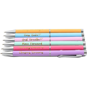 Colorful Ballpoint Pen Gift Set with Motivational Quotes (5.5 in, 6 Pack)