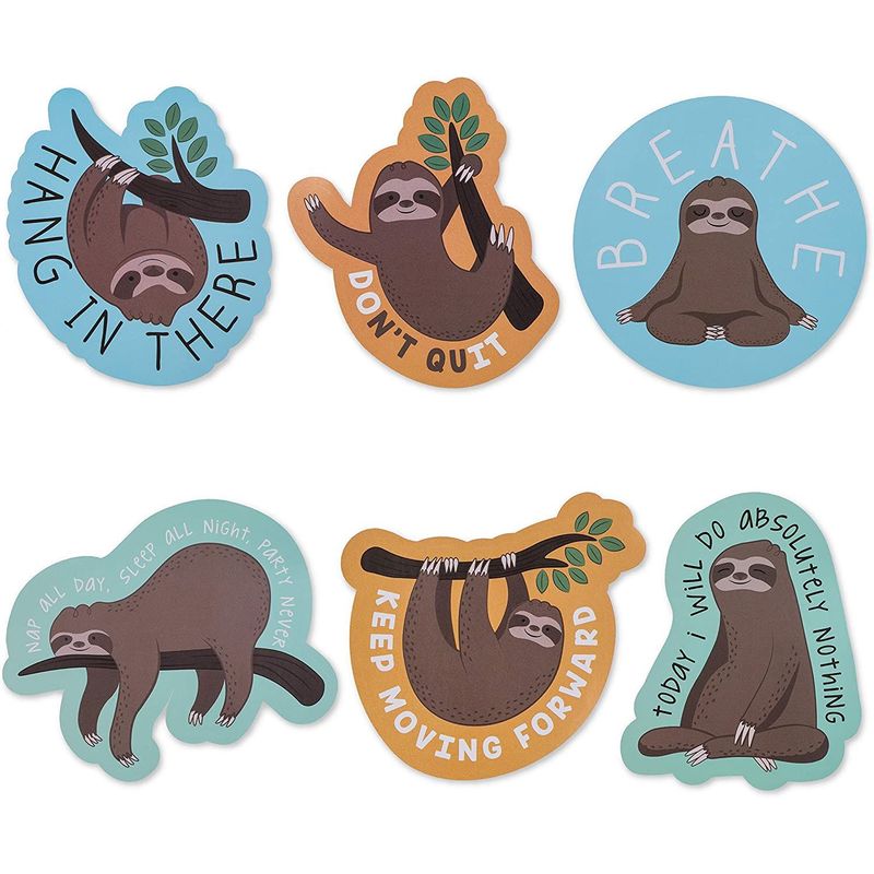 Sloth Sticker Pack for Decorating Laptops, Cars, Water Bottles (6 Pack)