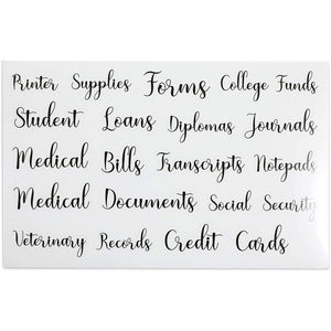 Black Decorative Script Labels for Office Organizing Supplies (13 Sheets)