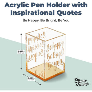 Gold and Clear Acrylic Pen Holder with Inspirational Quotes (2.95 x 4.45 In)