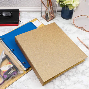 Glitter Gold 3-Ring Binder, Office Accessories (10.7 x 12 x 1.8 in, 2 Pack)