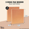 Rose Gold Glitter 3 Ring Binder, Office Accessories (10.7 x 12 x 1.8 in, 2 Pack)