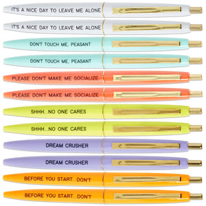12 Pack Snarky Ballpoint Pens with Sarcastic Quotes, Funny Work Pens for Adults, Colleagues, Work Humor, Employee Appreciation Gifts, Office Supplies, 6 Assorted Colors