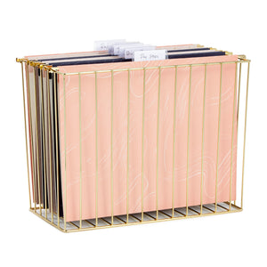 Gold Metal Hanging Wall File Holder for Office Desk, Paper Tray Organizer for Folders (7 x 12 x 9 in)