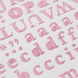 Set of 2 Small Pink Glitter Alphabet and Number Stickers, Upper and Lower Case and Punctuation Marks (10 Sheets)