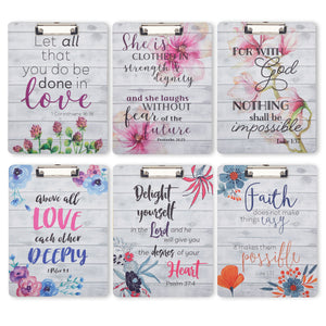 Decorative Religious Clipboard Set with Assorted Rustic Floral Designs for Classroom, Office, and Work Supplies (6 Pack, 9 x 12 Inches)