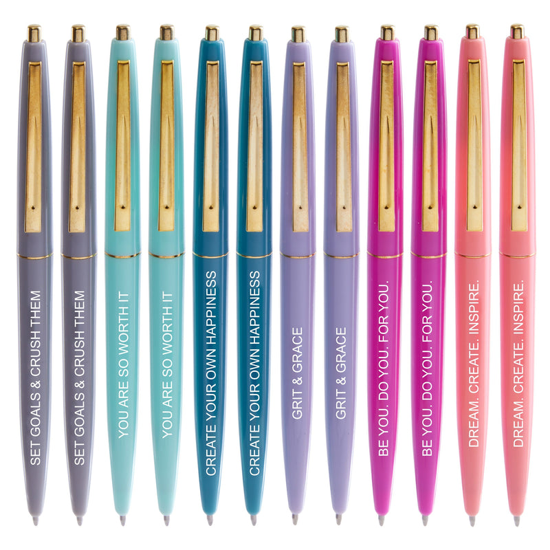 12-Pack Inspirational Ballpoint Pens with Motivational, Encouraging Messages, Inspirational Pens for Working Women, Students, and Teachers for School and Offices (6 Colors)