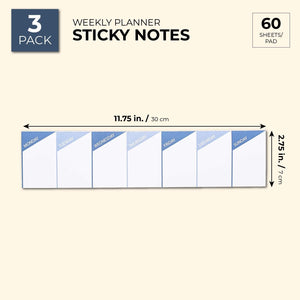 Weekly Planner Sticky Note Pad - 3-Pack 40-Sheet Weekly Calendar Self Stick Note, Schedule and Task Planner, Daily Reminder for Desk, Work, Teacher, School Organization, Meal Planning