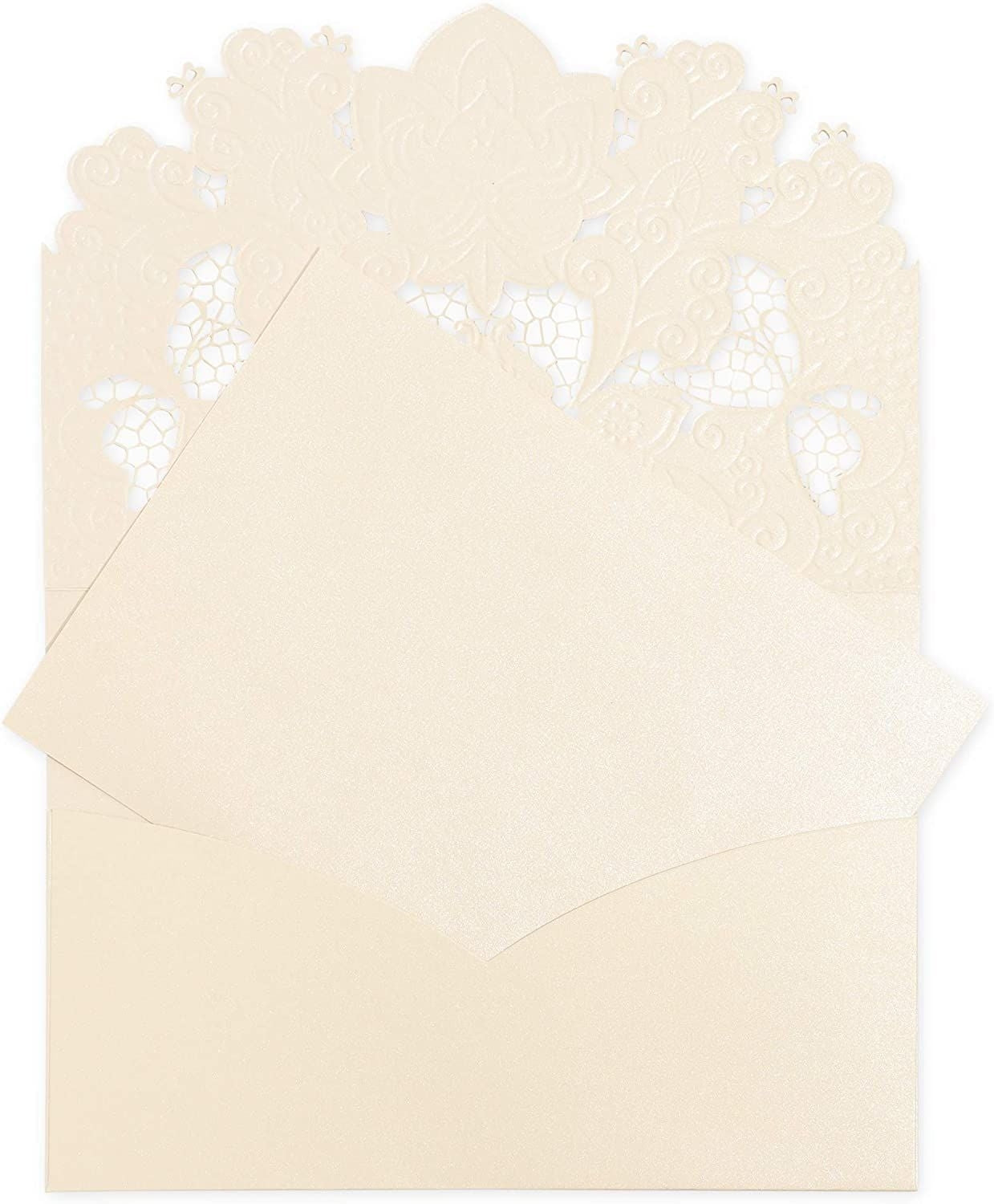 Laser Cut Ivory Lace Blank Invitations with Envelopes, 5 x 7.25 Inches (Set  of 24)