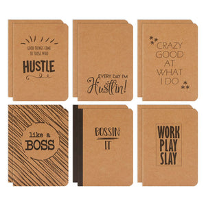 Small Kraft Notebook Journals, Motivational Quotes, 80 Pages (6 Designs, 12 Pack)