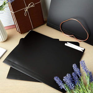 12 Pack Black File Folders - 3 Tab, 1/3 Cut File Folders Letter Size for Home, Office, School (Plastic, 9x11.5 In)