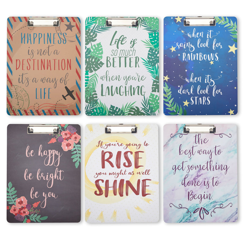 Decorative Motivational Clipboard Set Inspirational Quotes Design for Classroom, Office, and Work Supplies (6 Pack, 9 x 12 Inches)