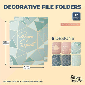 Decorative Pocket File Folders, Rose Gold Office Supplies (9.5 x 11.5 in, 12 Pack)