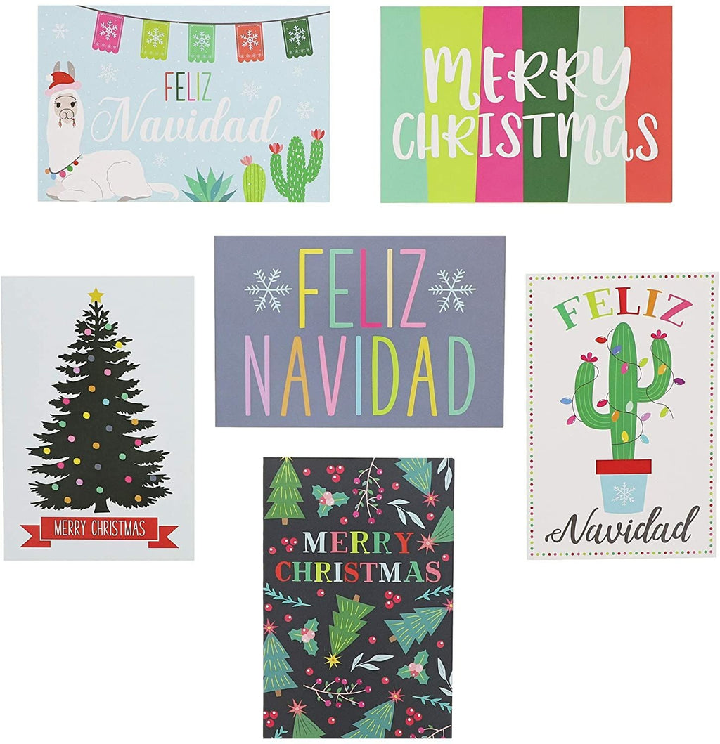 Paper Junkie Merry Christmas Cards, Spanish and English (48 Count) Envelopes Included